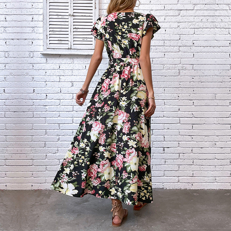 Mid-length Slit Floral Dress