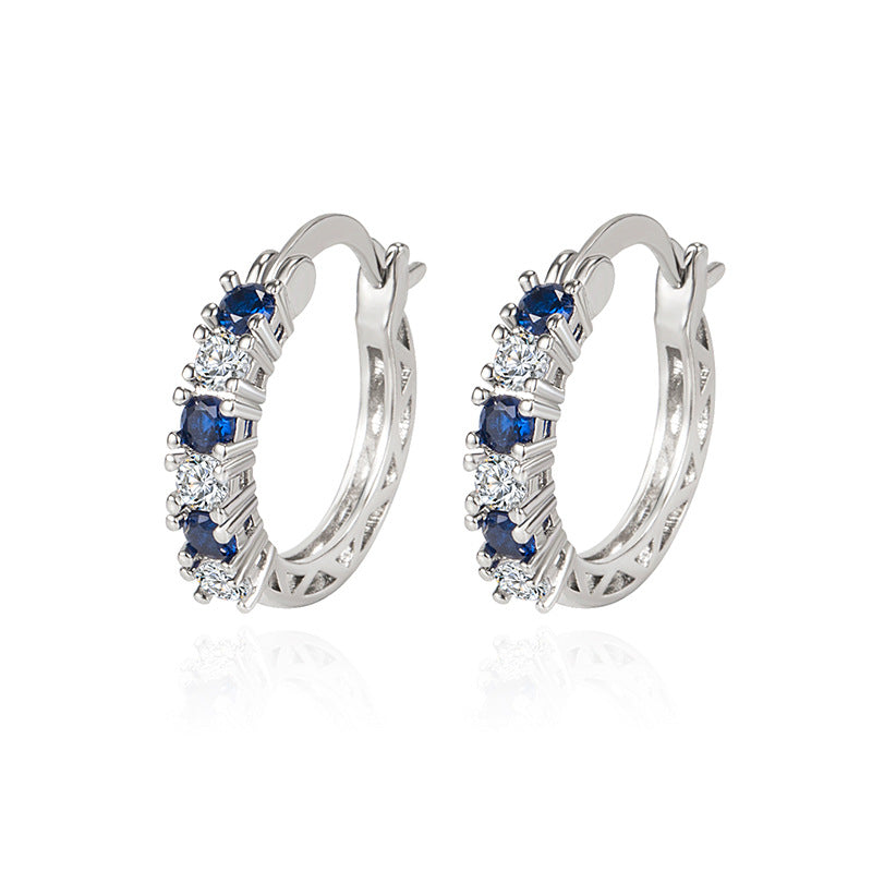 Female European And American Diamond-studded Zircon Fashion Earrings Colorful Blue Crystal