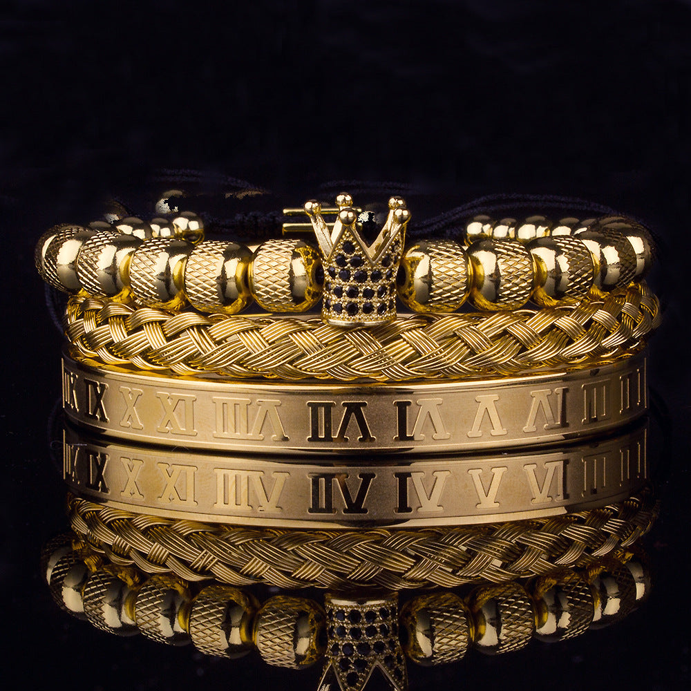 Original Design Crown 3-Piece Men's and Women's Bead Stainless Steel Handmade Bracelet