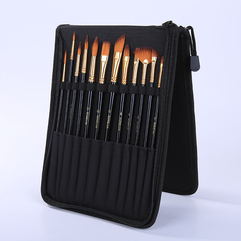 Black Rod Canvas Bag With Scraper, Board Brush, Art Supplies, Nylon Brush Set